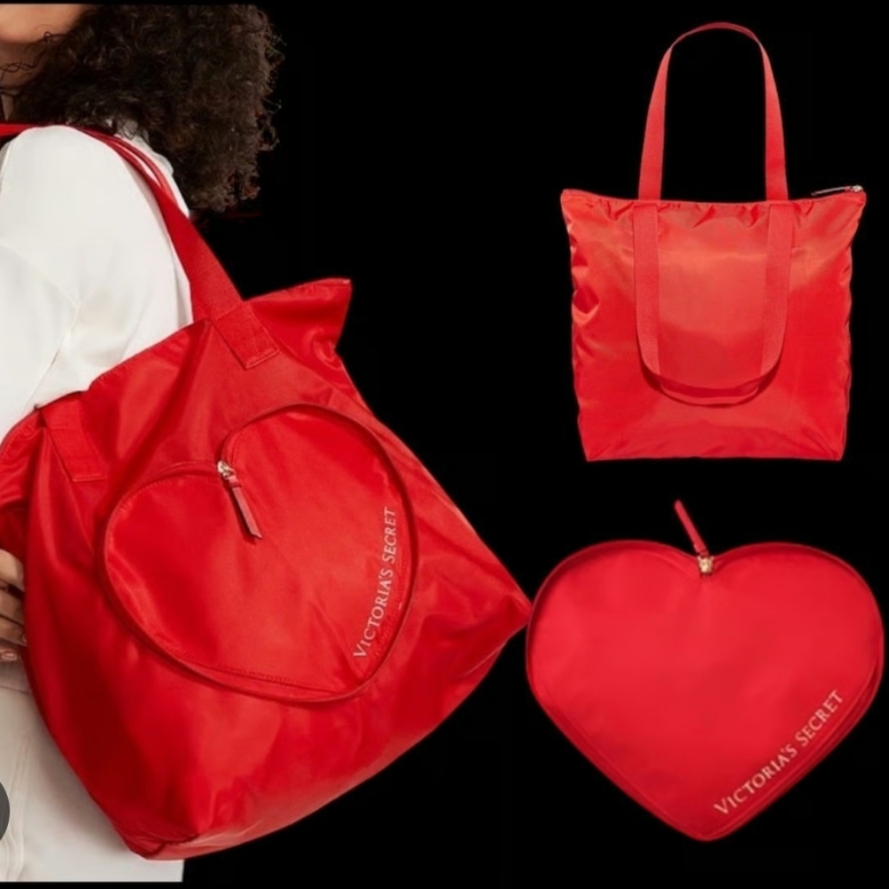 NWT Victoria's Secret Lipstick Red Packable Heart Tote
